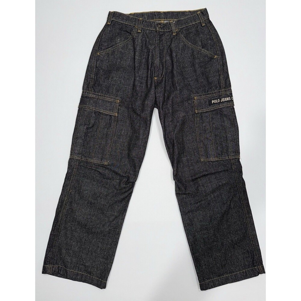 Polo Jeans Company Jeans Men’s 29x30 Faded Black VTG‎ Y2K Cargo Baggy Wide Leg